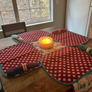 Pioneer Women Christmas Red/ green reversible table runner settings
